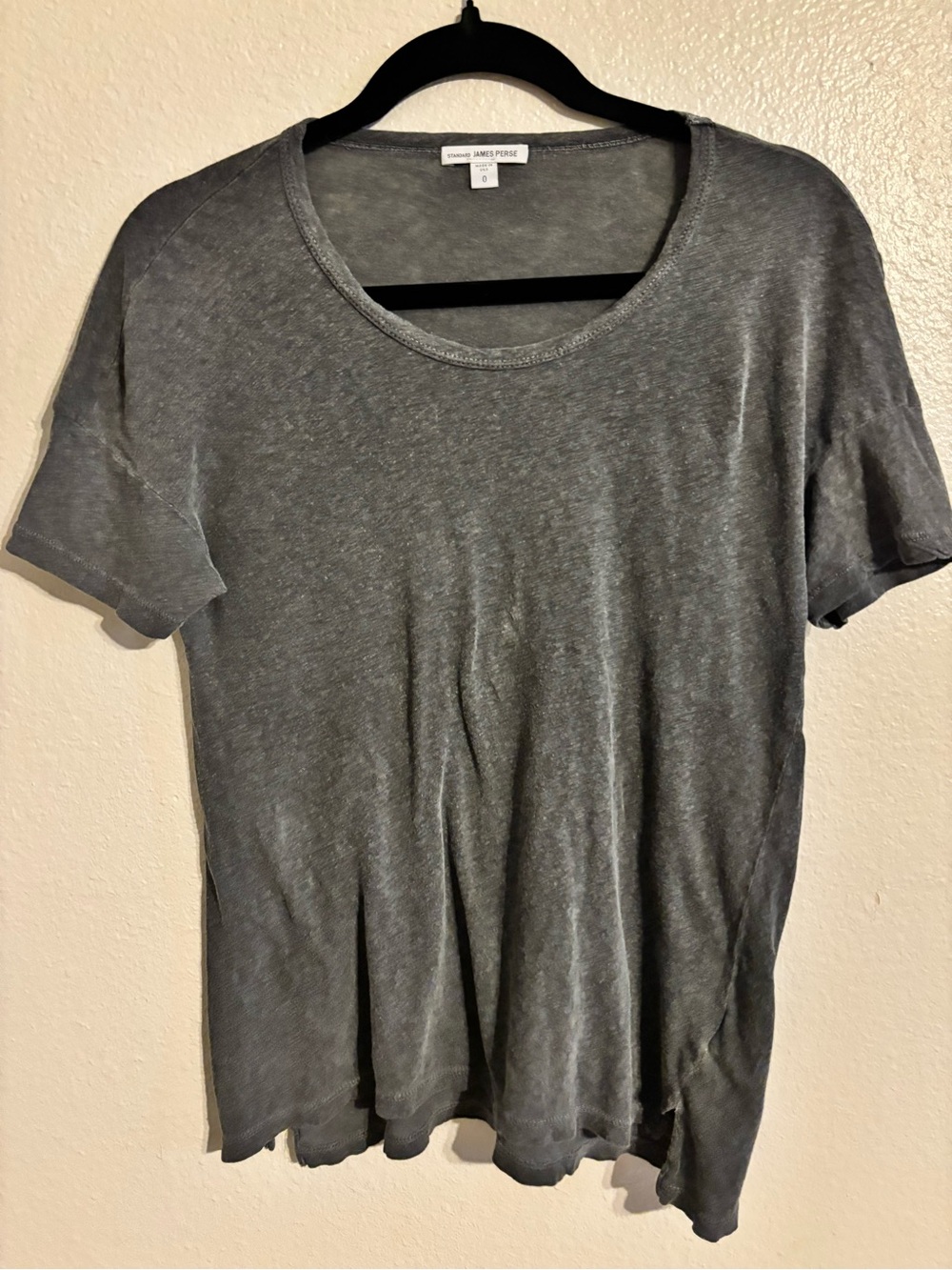 James Perse Charcoal Gray Split Hem Linen Blend Shirt